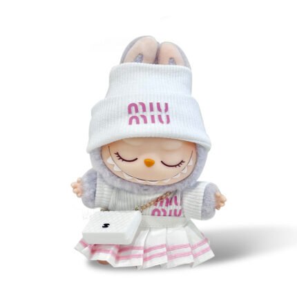 POP MART The Monsters Labubu Fashion Dress - Miumiu Style White Top + White hat + Skirt + Bag